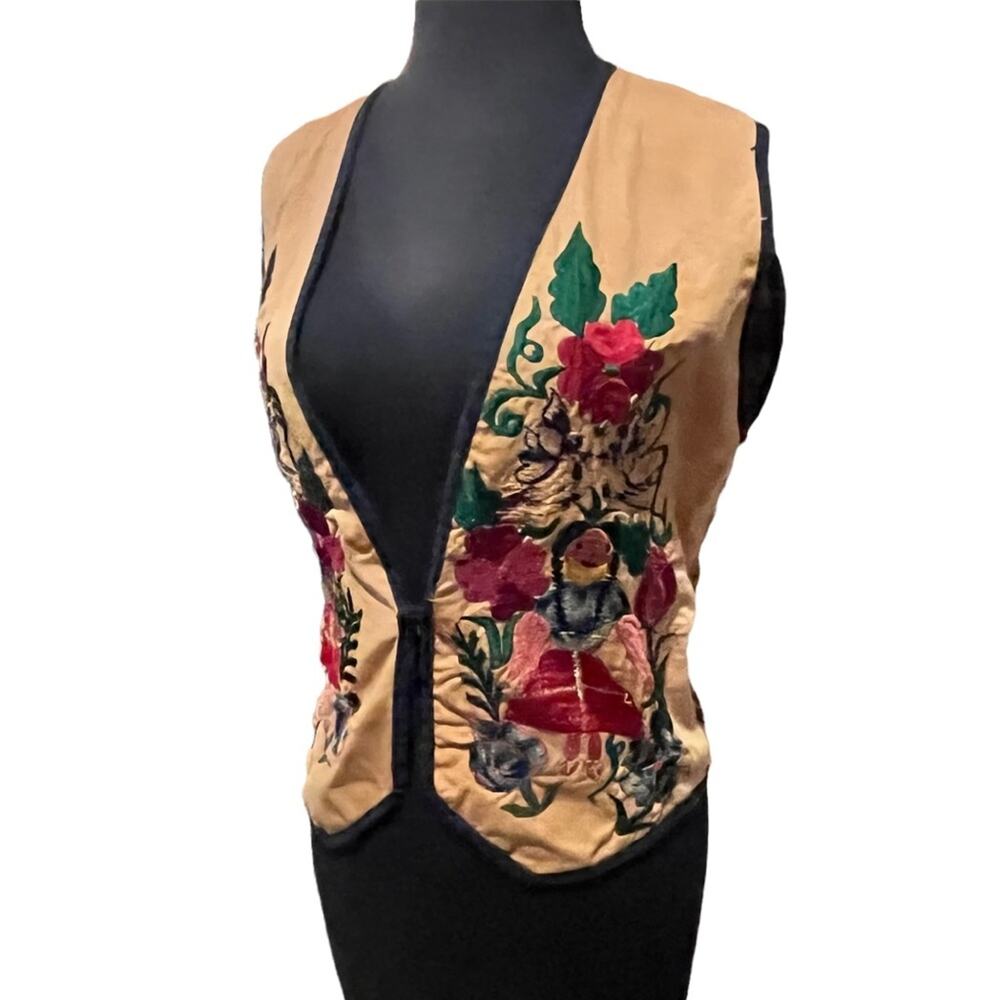 Vtg Guatemalan Floral Art To Wear Embroidered Folk Art Boho Vest S Festival